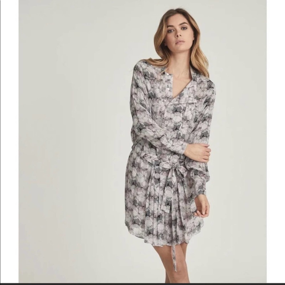 NWT Reiss Alice Circle Printed Shirt Dress Pink Print Tie Pleated Skirt Size 8